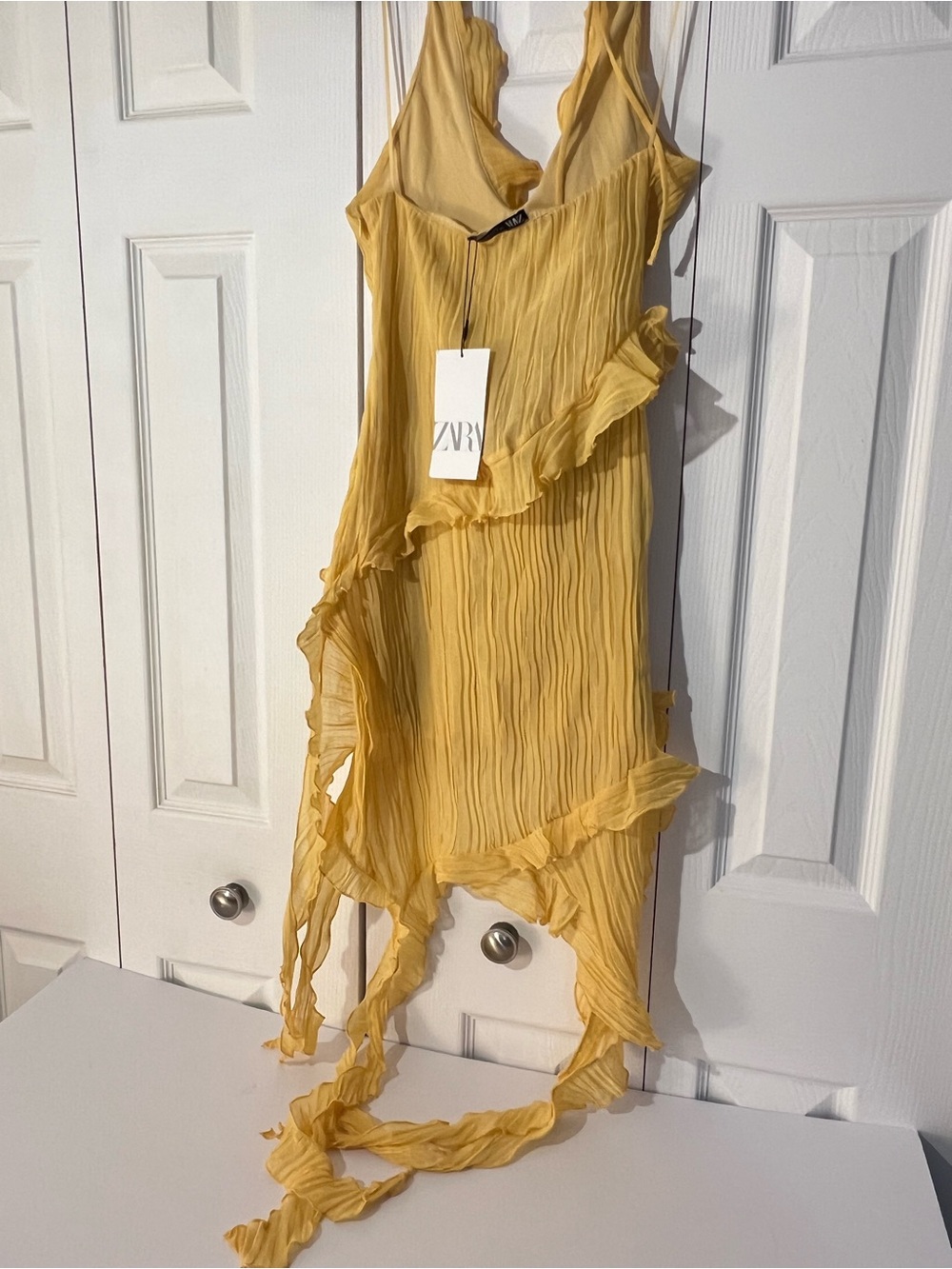 ZARA Asymmetrical Yellow dress with pleats and ruffles S NWT - Picture 9 of 15